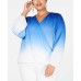  Plus Size Ombré Surplice Top (BLue/White, 0X)