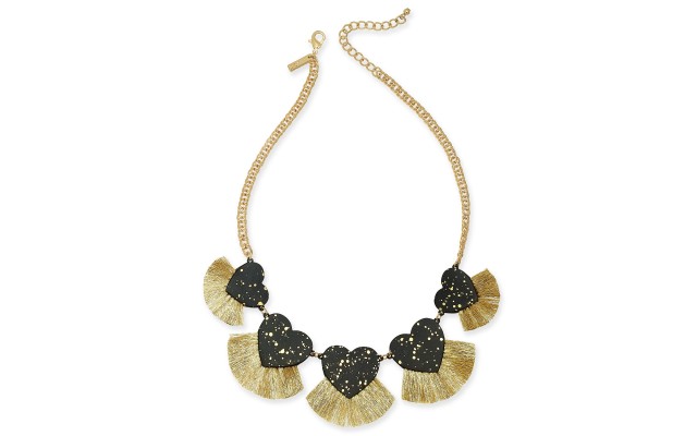  Resin Hearts & Fringe Statement Necklace, (18+3)