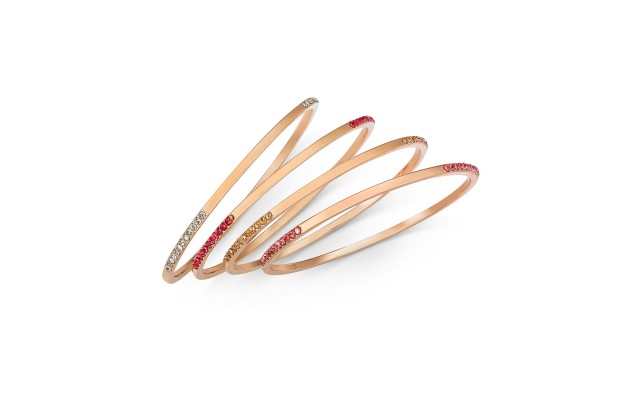  Rose Gold-Tone 4-Pc. Set Colored Pave Bangle Bracelets, Red