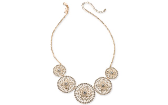  Rose-Gold Tone Crystal Circle Statement Necklace (18+3)
