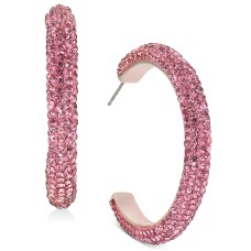 INC International Concepts Rose Gold-Tone Medium Rhinestone-Wrapped C-Hoop Earrings,Pink, 1.66″