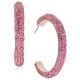  Rose Gold-Tone Medium Rhinestone-Wrapped C-Hoop Earrings,Pink, 1.66″