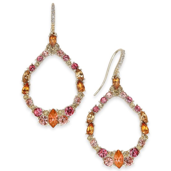  Rose Gold-Tone Multi-Stone Cluster Open Drop Earrings