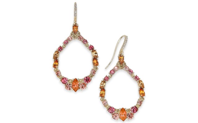  Rose Gold-Tone Multi-Stone Cluster Open Drop Earrings