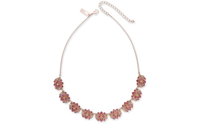  Rose Gold-Tone Multi-Stone Cluster Statement Necklace 18″ + 3″ extender
