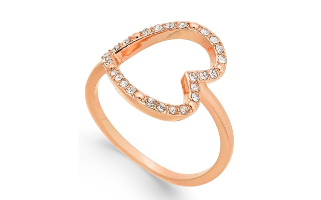  Rose Gold-Tone Pavé Crystal Open Heart Rings, Rose Gold, 7