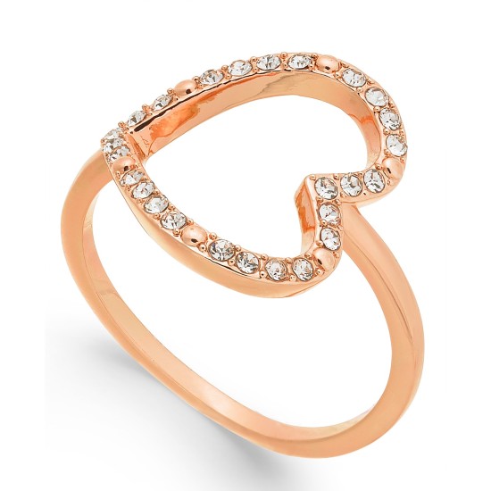 Rose Gold-Tone Pavé Crystal Open Heart Rings, Rose Gold, 8