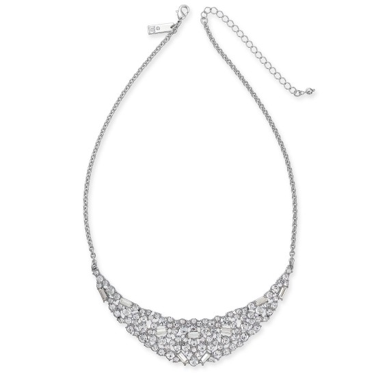  Scattered Crystal Statement Necklace (Silver)