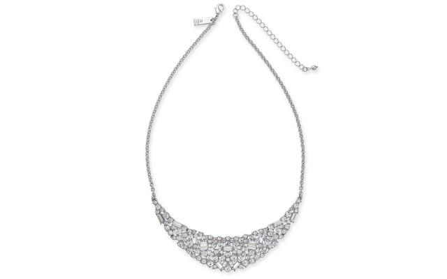  Scattered Crystal Statement Necklace (Silver)