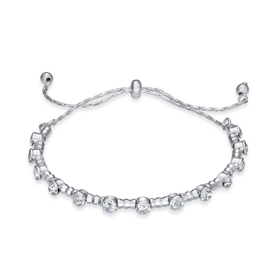  Silver-Tone Crystal Beaded Slider Bracelet