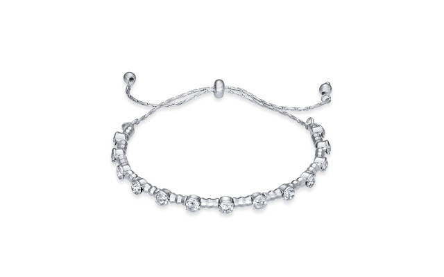  Silver-Tone Crystal Beaded Slider Bracelet