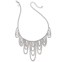 INC International Concepts Silver-Tone Crystal Chain Dripping Statement Necklace, 17″ + 3″ extender