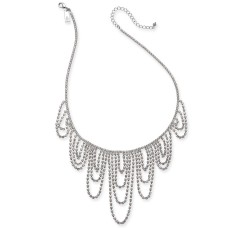 INC International Concepts Silver-Tone Crystal Chain Dripping Statement Necklace, 17″ + 3″ extender