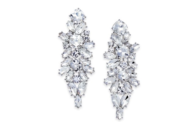  Silver-Tone Crystal Cluster Chandelier Earrings