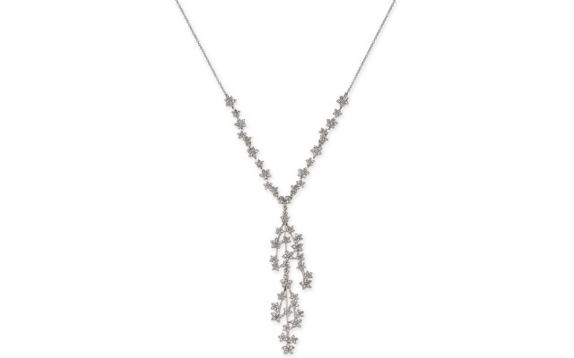  Silver-Tone Crystal Cluster Flower Y-Necklace, 16″ + 3″ extender