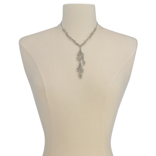  Silver-Tone Crystal Cluster Flower Y-Necklace, 16″ + 3″ extender