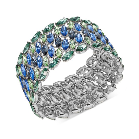  Silver-Tone Crystal Cluster Stretch Bracelet (Gray)