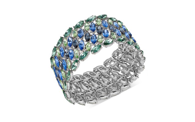  Silver-Tone Crystal Cluster Stretch Bracelet (Gray)
