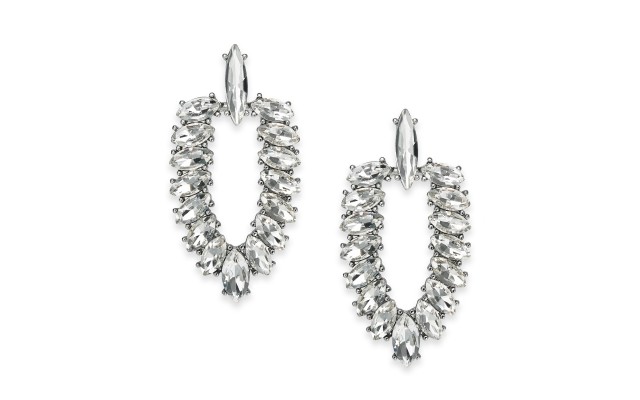 Silver-Tone Crystal Doorknocker Drop Earrings