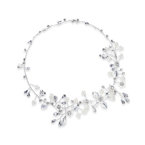 Silver-Tone Crystal & Imitation Pearl Floral Halo Bridal Headband