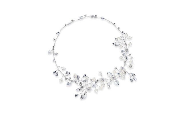  Silver-Tone Crystal & Imitation Pearl Floral Halo Bridal Headband