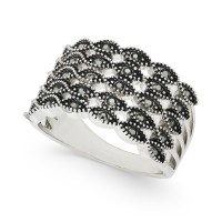INC International Concepts Silver-Tone Crystal Multi-Row Basket Weave Rings, Gray, 7