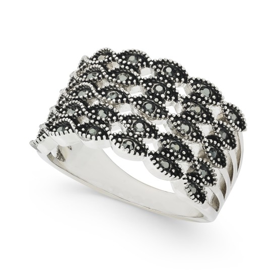  Silver-Tone Crystal Multi-Row Basket Weave Rings, Gray, 7