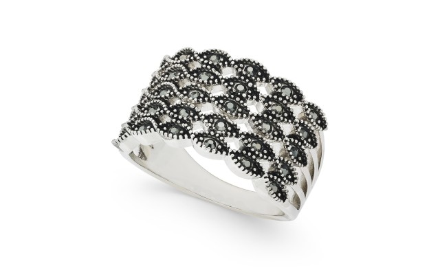  Silver-Tone Crystal Multi-Row Basket Weave Rings, Gray, 7