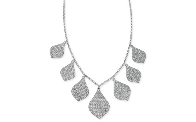  Silver-Tone Crystal Pave Teardrop Statement Necklace, 18″ + 3″ extender,
