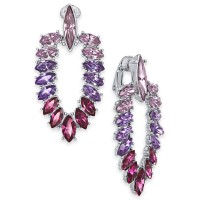 INC International Concepts Silver-Tone Marquise-Crystal Clip-On Doorknocker Drop Earrings