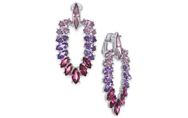  Silver-Tone Marquise-Crystal Clip-On Doorknocker Drop Earrings