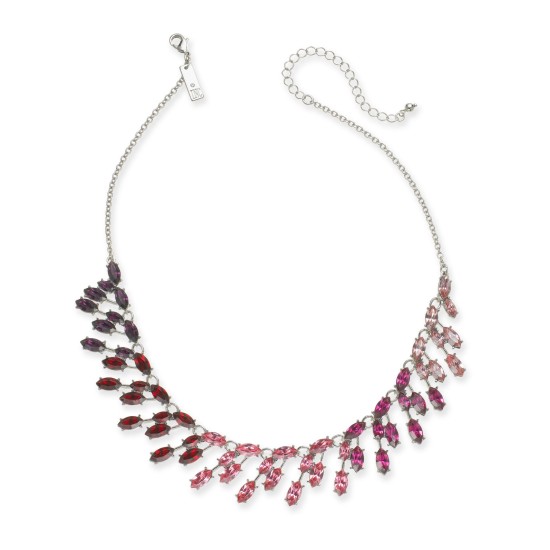  Silver-Tone Marquise-Crystal Ombré Statement Necklace, 16″ + 3″ Extender, Pink