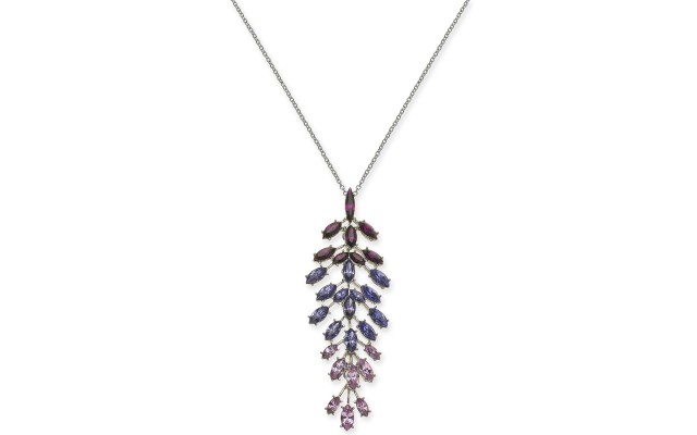  Silver-Tone Marquise-Crystal Pendant Necklace (Purple)