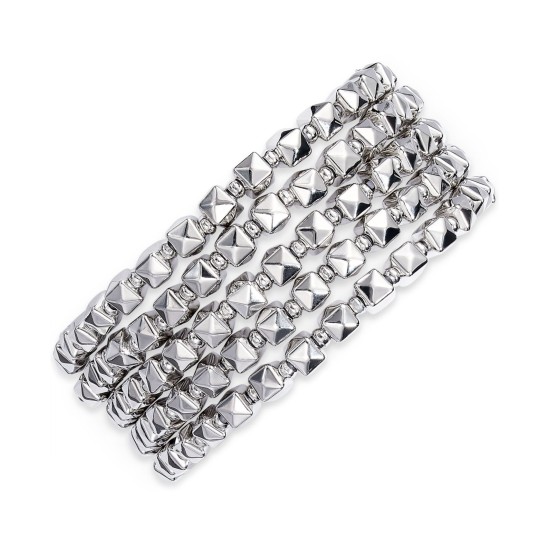  Silver-Tone Multi-Layer Nugget Stretch Bracelet