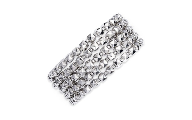  Silver-Tone Multi-Layer Nugget Stretch Bracelet