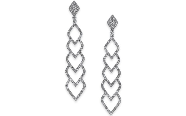  Silver-Tone Pavé Linear Drop Earrings