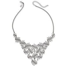 INC International Concepts Silver-Tone Pavé Zig-Zag Statement Necklace, 17″ + 3″ Extender