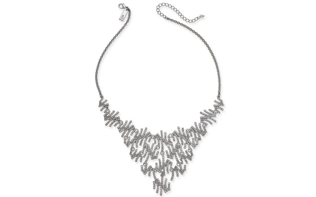  Silver-Tone Pavé Zig-Zag Statement Necklace, 17″ + 3″ Extender