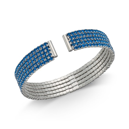  Silver-Tone Rhinestone Cuff Bracelet, Blue