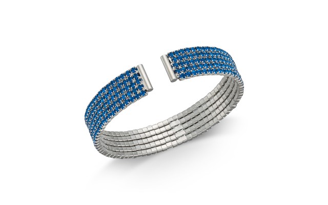  Silver-Tone Rhinestone Cuff Bracelet, Blue