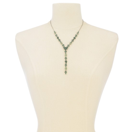  Silver-Tone Stone Lariat Necklace (Dark Green)