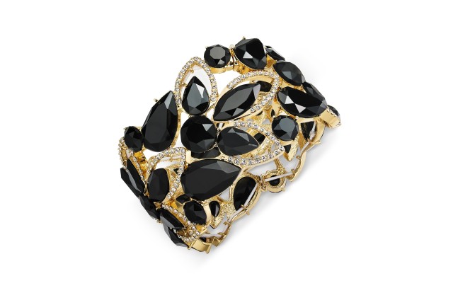  Stone & Crystal Openwork Stretch Bracelet (Black)