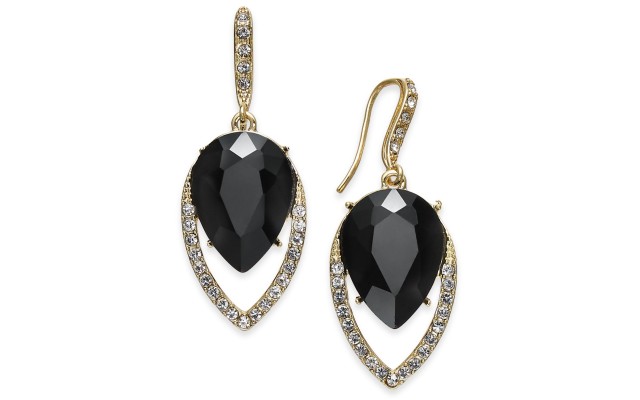  Stone & Crystal Teardrop Drop Earrings,Black