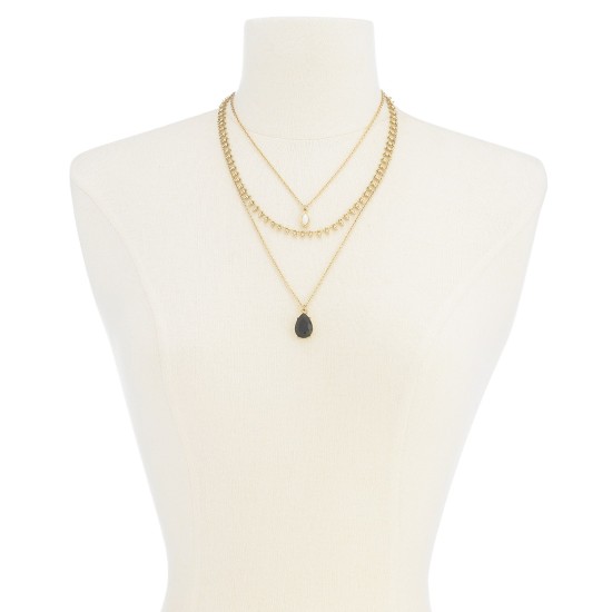  Stone & Imitation Pearl Layered Pendant Necklace (16-22)