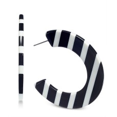 INC International Concepts Striped Resin Medium Hoop Earrings (Black/White)