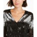 Surplice Sequined Stripe Blous (Deep Black, Small)