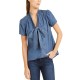  Tie-neck Denim Top (Blue, Small)