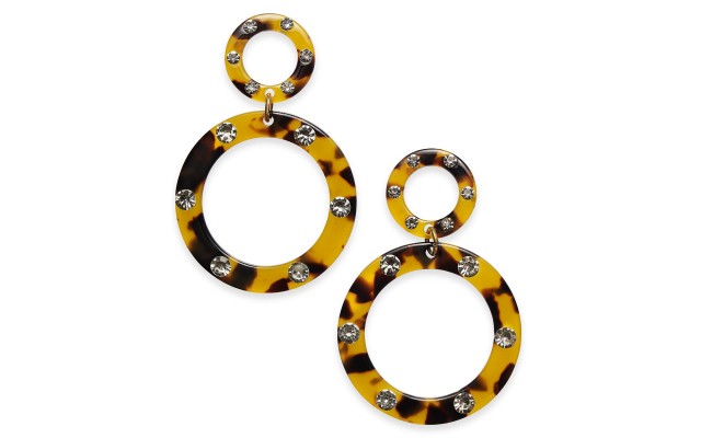  Tortoise-Look Resin & Crystal Circle Drop Earrings