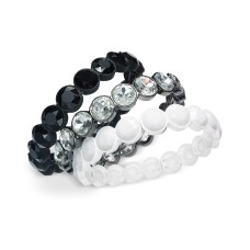 INC International Concepts Tri-Tone 3-Pc. Set Crystal & Stone Stretch Bracelets, Silver/White/Black