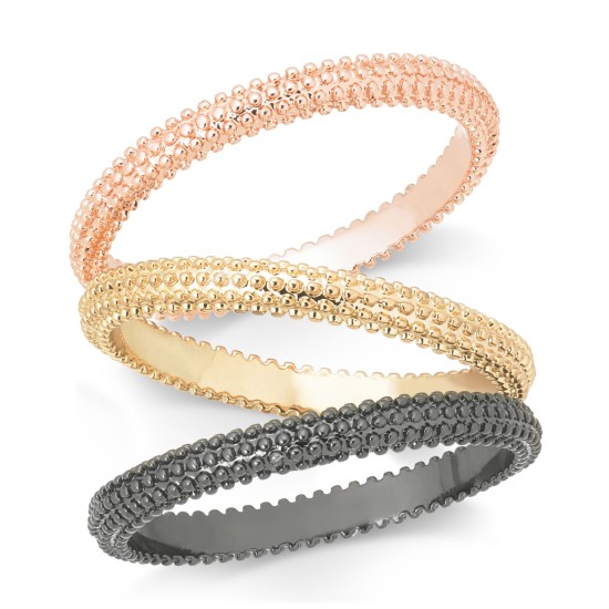  Tri-Tone 3-Pc. Set Textured Stackable Rings, Gold/Rose/Gray, 5